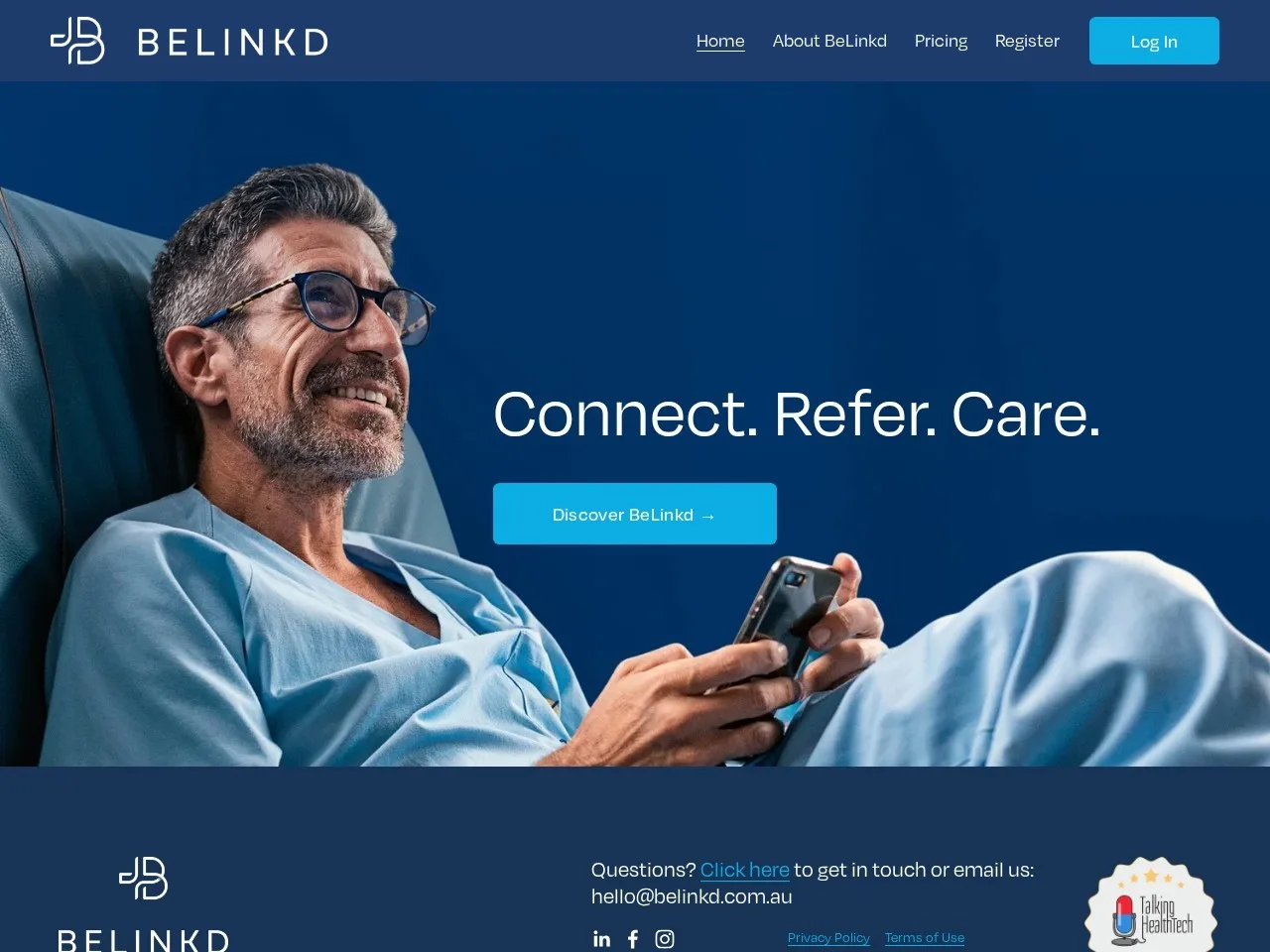 Screenshot of the BeLinkd homepage