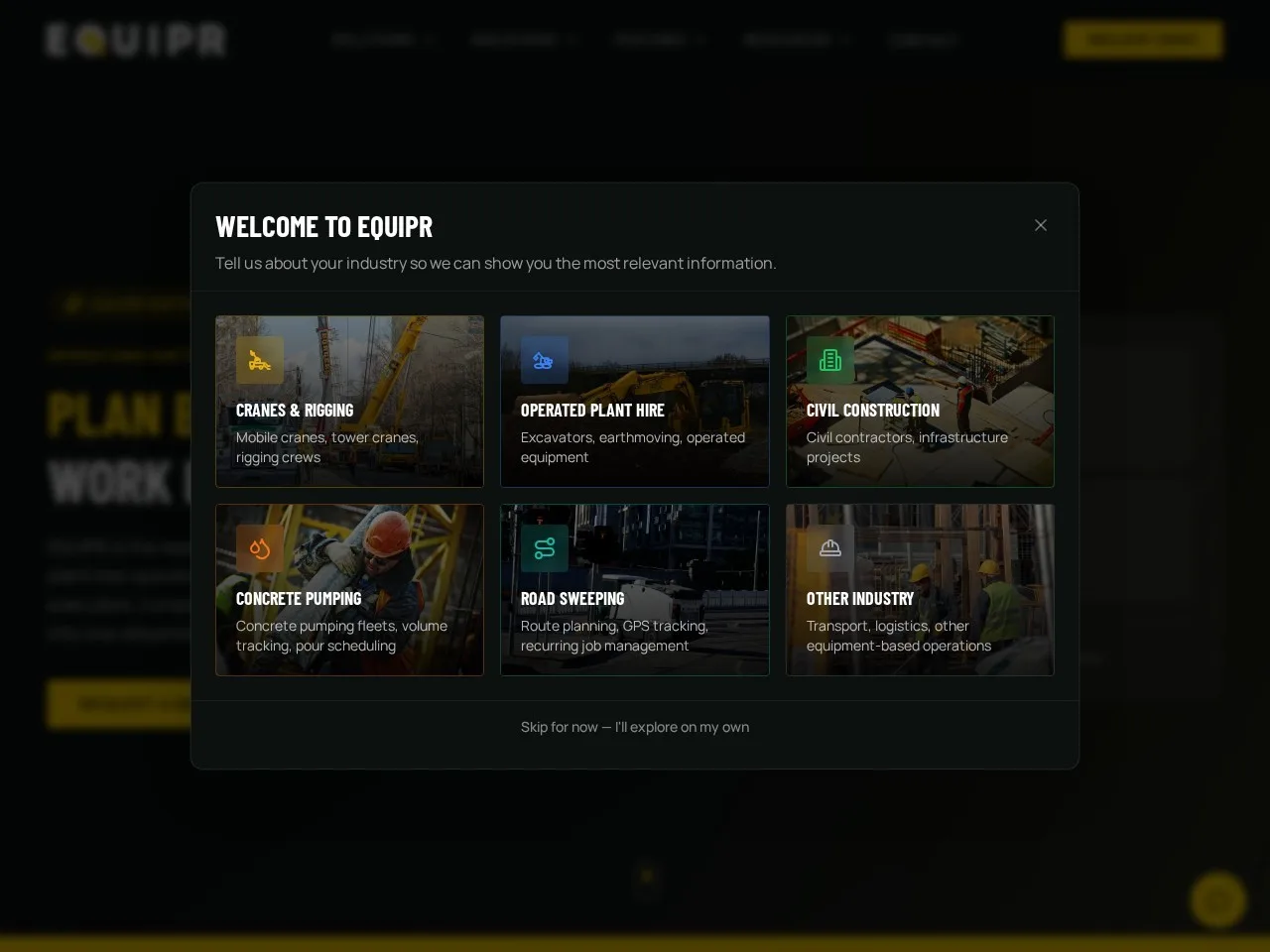 Screenshot of the EQUIPR Software homepage