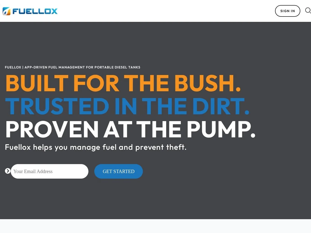 Screenshot of the Fuellox homepage