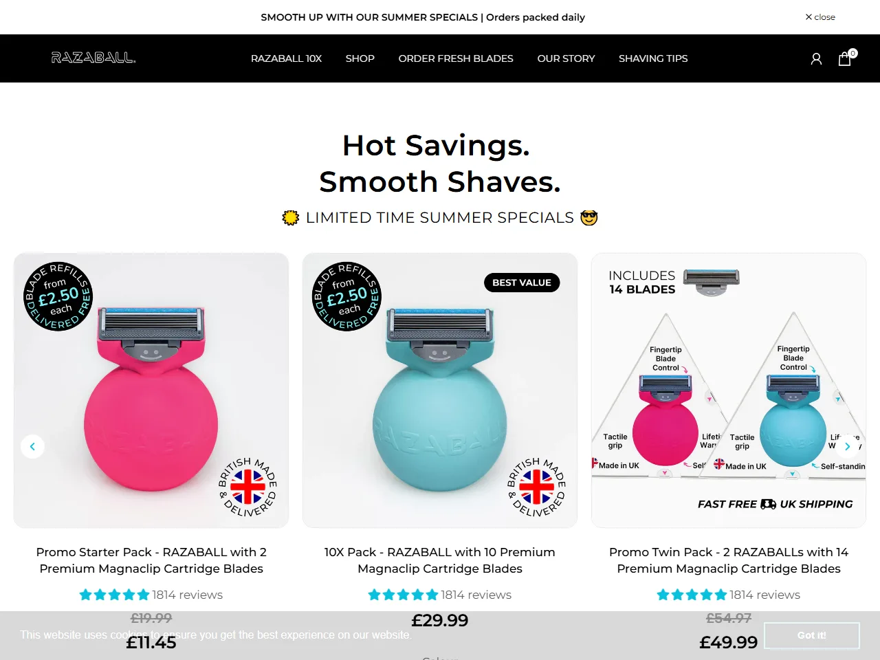 Screenshot of the Razaball homepage